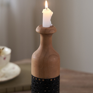 Tempat lilin kayu sederhana pedesaan, penyangga lilin logam dan kayu elegan untuk Natal Paskah pernikahan dan interior rumah pertanian - Product Image 3