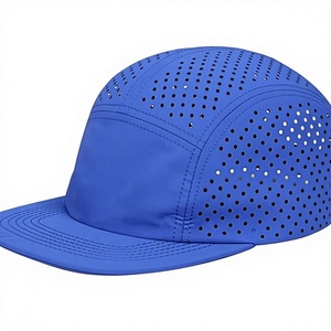 Casquette de baseball unisexe à cinq panneaux, bleu uni, ajustée, à visière plate, respirante, en maille imperméable, imprimée par sublimation, séchage rapide, pour l'extérieur - Product Image 1
