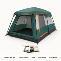 Tenda Camping Otomatis 2 Kamar-1 Ruang Tamu Tahan Air, Tenda Keluarga Besar untuk Luar Ruangan, Tenda Pop Up 3-12 Orang, Lapisan Perak Anti UV, Glamping