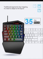 Keyboard game satu tangan T19, papan ketik komputer backlit warna usb multimedia tahan air keyboard mini