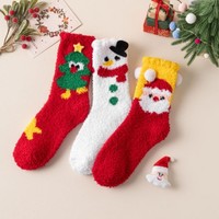Nouvelles chaussettes d'hiver mi-mollet en polaire corail, épaisses, thermiques, sans couture, en polyester jacquard, motif dessin animé de Noël, pour femme, pour la maison