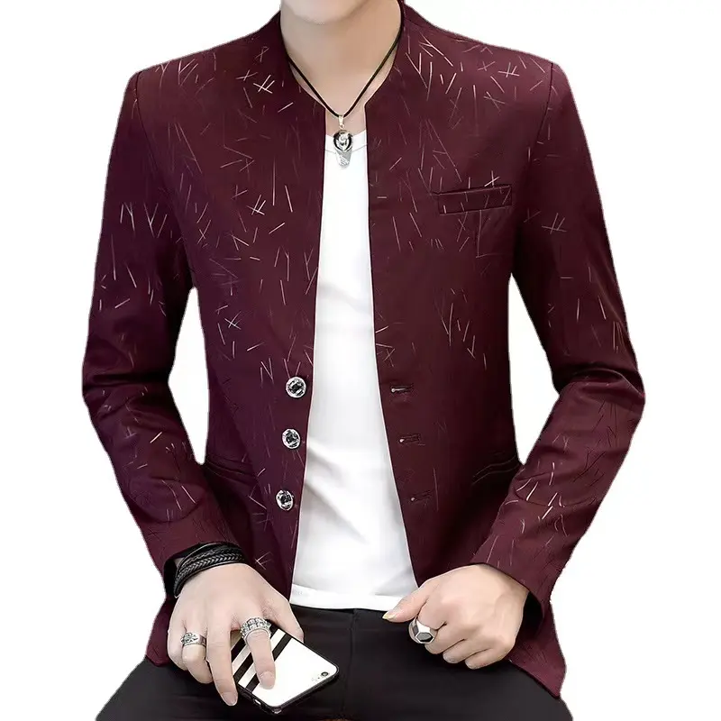 Men's Casual Blazer HandsomeTrend Print Korean Style Stand Collar Slim Print Blazers 5XL 6XL Male Business Blazer