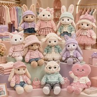 Peluche fantaisie pastel douce, personnages chat, lapin, mouton, cœur, en peluche rembourrée