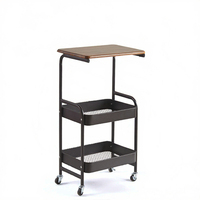 Chariot de rangement utilitaire en métal à 3 niveaux, personnalisable pour la vente en gros, avec fonction table d'appoint, organisateur et bureau roulant, équipé de roues verrouillables