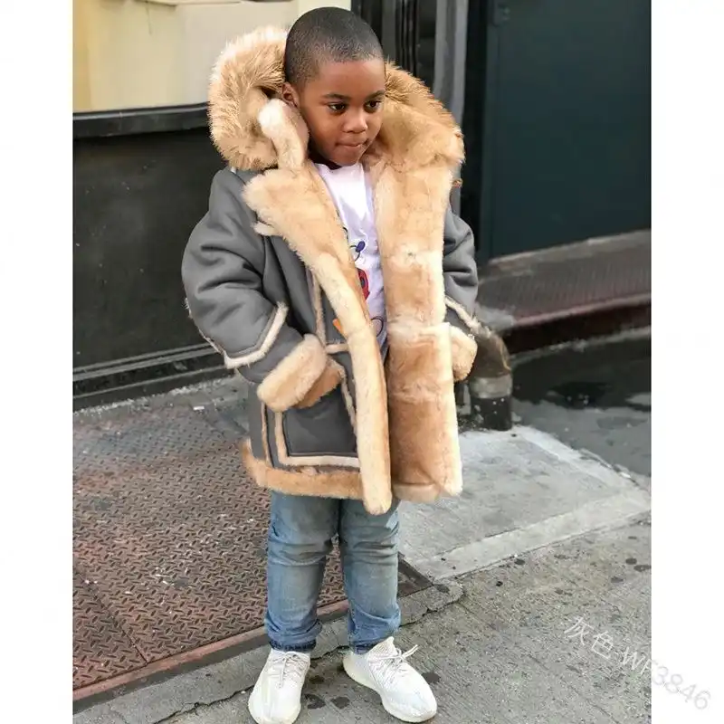 2021 Winter boy's coat with warm fur and fashionable hooded jacket kids jackets boys jacket for boy