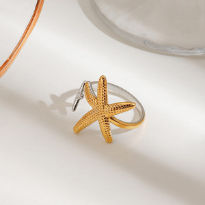 Bague asymétrique en forme d'étoile de mer, en acier inoxydable, or et argent, bijoux unisexes, cadeau, bague tendance - Product Image 2