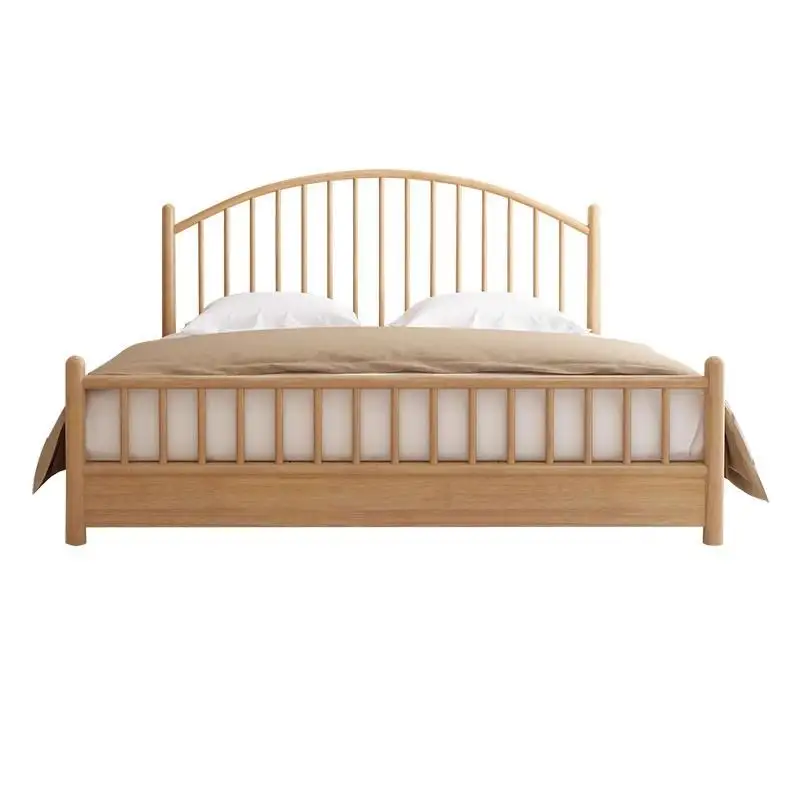 Fabricantes al por mayor, cama nórdica de madera maciza, dormitorio principal, muebles de madera maciza simples de tamaño doble