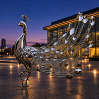 Sculpture de paon en acier inoxydable finition miroir sur mesure, grande taille, pour l'extérieur, art paysager de jardin, statue animale décorative