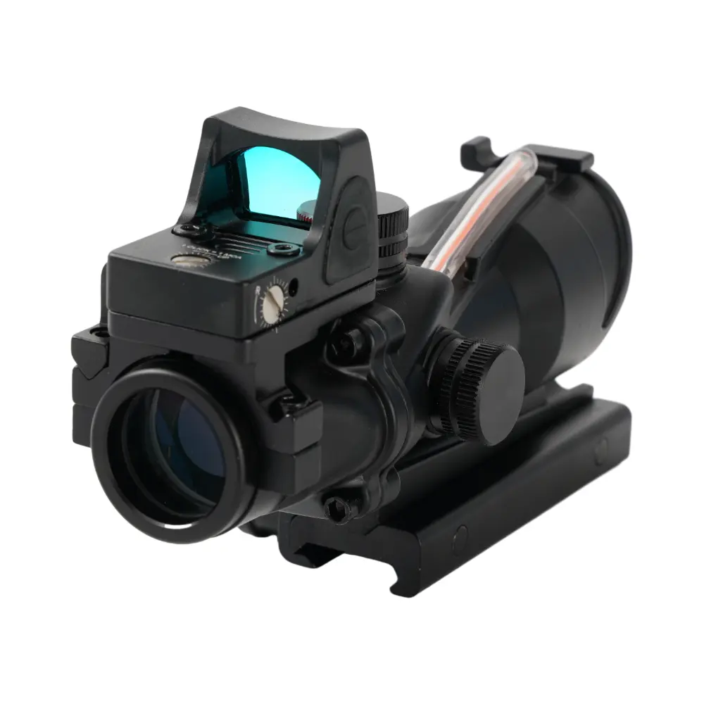 Alcance de caza 4X32, alcance táctico, lente de Mira óptica, combo de iluminación de fibra verde con punto rojo