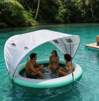 Isla Flotante Inflable Redonda con Toldo para el Sol, Directo de Fábrica, Hamaca Flotante para Fiestas Acuáticas para Varias Personas, para Adultos