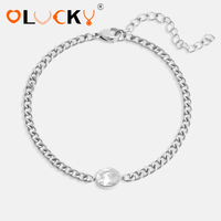 Fabricant de bijoux personnalisés LUCKYJIU, bracelet en acier inoxydable imperméable plaqué or 18 carats avec pierre ovale en CZ, chaîne à maillons pour femmes