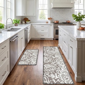 Ensemble de tapis de sol de cuisine en PVC, motif floral, imperméable, antidérapant, rectangulaire, lavable, résistant à l'huile - Product Image 1