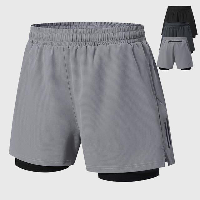 Double Mesh Layer Active Shorts Men's Quick-Dry Breathable Gym Compression Running Training Activewear Sport Shorts With Pockets