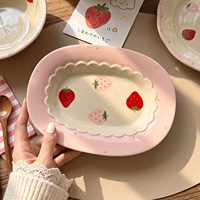 Lelyi Ins Creatief Schattig Handgetekende Aardbeien Keramisch Bord Hoogwaardig Cartoon Meisjes Hart Keramisch Bord