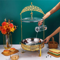 Réchaud de buffet décoratif en fer doré, ensemble de réchauds à alcool 4 points, 5L, 6L, 8L, anti-blocage, 50 à 70°C, pour hôtels et restaurants