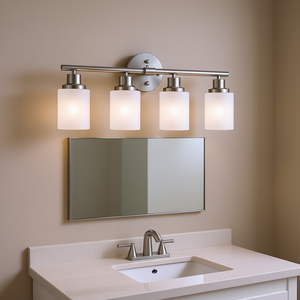 Applique murale moderne à 4 lumières pour salle de bain, finition nickel brossé, verre dépoli, ampoules non incluses - Product Image 2