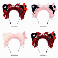 DREAM FASHION Veste Lolita à oreilles de chat et nœud cœur, tenue de cosplay anime pour femme avec accessoires capillaires pour Halloween