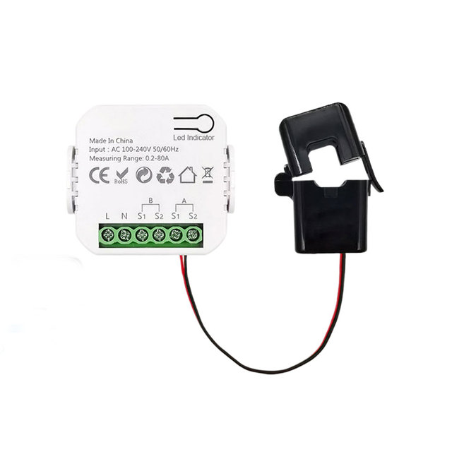 Tuya Smart Life WiFi Energy Meter 80A Bidirectional 1 Channel with Clamp App Monitor Solar Export and Import Power