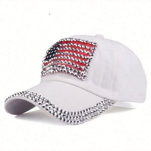 Casquette de baseball en jean vieilli non structuré, style vintage, avec strass drapeau américain, vente en gros - Product Image 3
