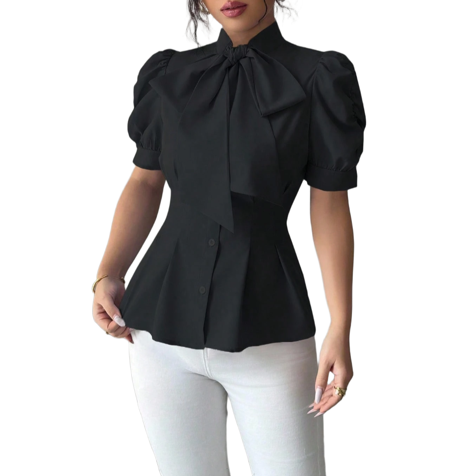Black Short Sleeve Peplum Top - Flattering & Versatile
