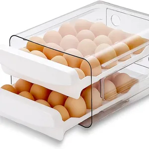 2 Tier Plastic Egg Storage Holder Tray With Lid Egg Organizer For Refrigerator 40 Grid Drawer Type Egg Storage Box