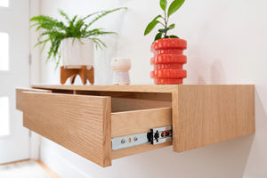 Étagère murale de décoration intérieure <span class=keywords><strong>avec</strong></span> supports Étagère de <span class=keywords><strong>rangement</strong></span> murale de décoration intérieure <span class=keywords><strong>Bureau</strong></span> flottant à 2 tiroirs en chêne moderne - Product Image 4