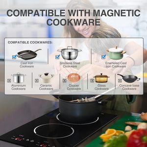 Piano Cottura a Induzione Doppio 2 Fuochi, Fornello Elettrico da Incasso 12 Pollici, 220V, 9 Livelli di Potenza, Blocco Bambini, Per Uso Domestico - Product Image 2