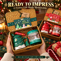 Panier-cadeau de Noël personnalisé avec articles de bar, textiles et accessoires de fête pour événements d'entreprise, vente en gros