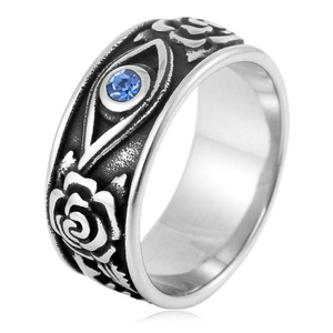 yunnique Vintage European American Style <b>Titanium</b> Steel Rose Horus Eye <b>Ring</b> Silver Unisex Jewelry Gift Bezel Setting - Product Image 1