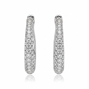 Pendientes de aro de oro blanco sólido de 14 quilates con diamantes reales Pendientes de diamantes Premium - Product Image 2
