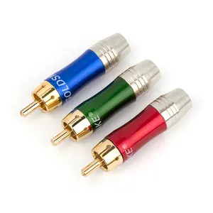 扬声器插头镀金焊料公音频视频直插式插孔电缆连接器适配器绿色蓝色红色RCA插头