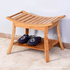 <b>Bamboo</b> Bathroom <b>Stool</b> With Storage Shelf 59.4X33X45.9 Cm Minimalist Design For Shower Room And Shoe Changing - Product Image 2