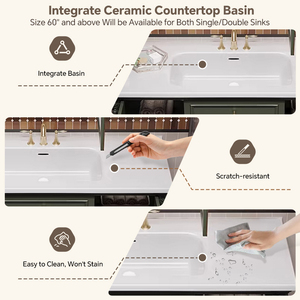 Meuble-lavabo vintage français pour salle de bain avec lavabo simple/double personnalisable, meuble-lavabo autoportant en bois massif avec <span class=keywords><strong>miroir</strong></span> <span class=keywords><strong>LED</strong></span> intelligent - Product Image 3