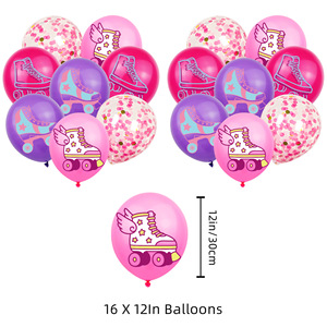 Set Decorazioni per Festa di Compleanno 'Cool Girl' Rosa con Pattini in Linea, Include Striscione '<span class=keywords><strong>HAPPY</strong></span> BIRTHDAY' e Topper per Torte e Cupcake - Product Image 3
