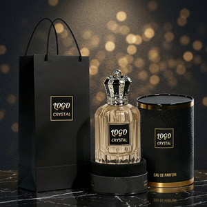Botella de Perfume de Cristal con Logotipo, Tapa de Corona, Diseño con Estampado Dorado, Eau de Parfum, Forma Redonda - Product Image 2