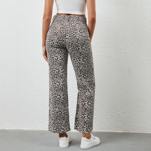 Jeans de Pierna Recta de Cintura Alta con Estampado de Leopardo para Mujer, <span class=keywords><strong>Pantalones</strong></span> Capri de Mezclilla de Pierna Ancha con Estampado de Guepardo - Product Image 3