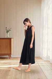 Vestido Kaftán de Lino y Algodón para Mujer, Manga Corta, Corte Regular, Cintura Natural, Línea A, Verano, Tallas Grandes - Product Image 2