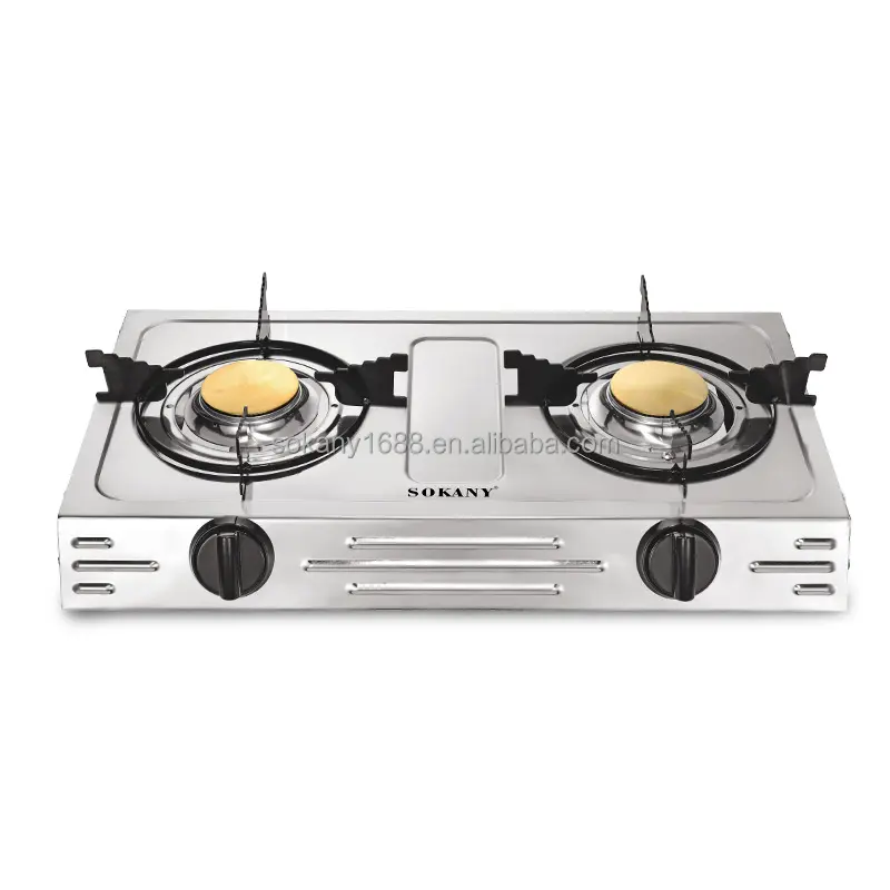 Sokany New Outdoor Household Equipment Cooking Stainless Steel Gas Stove Burner Cooker Double-Headed Gas Stove