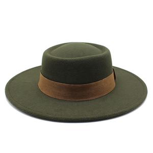 Sombreros <span class=keywords><strong>de</strong></span> fieltro Fedora con logotipo personalizado para mujer, venta al por mayor, sombreros <span class=keywords><strong>de</strong></span> fieltro planos <span class=keywords><strong>de</strong></span> ala ancha para hombre y mujer con hebilla - Product Image 2