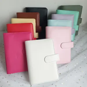 Fashion Plain PU Leather Durable Portable Home Savings Challenge Planner Binder 6 Rings Binder Budget System Agenda Cover A6