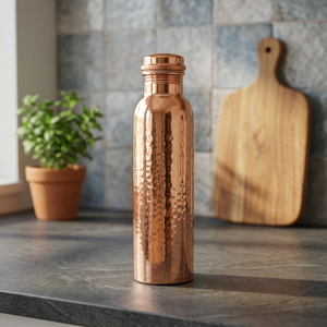 <b>Plain</b> Pure Copper Eco-friendly <b>Water</b> <b>Bottle</b> Hammered Finish Portable Reusable Drinkware Minimalist Design Outdoor & Home Use - Product Image 1