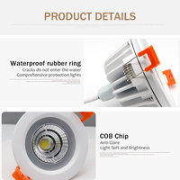 Downlights LED étanches 5W 7W 9W 12W 15W Spot rond anti-buée Toilettes Sauna Salle de bains IP65 COB Encastré LED Downlight