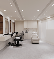 Station de manucure tout-en-un, solution clé en main, design moderne et minimaliste blanc avec poste de lavage et comptoir d'accueil.