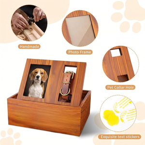 Solid Wood Pet Urn With Photo Frame And Collar Holder For Pet <b>Memorial</b> Keepsake <b>Box</b> Rectangle Shape Secure Storage - Product Image 3