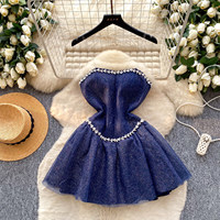 Robe Courte Décontractée Femme WIWT à Bretelles Fines et Strass, Coupe Trapèze, en Maille Scintillante, Idéale pour les Fêtes et Tenues Décontractées