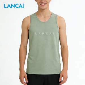 Camisetas sin Mangas Lisas y Ajustadas con Logotipo Personalizado a Precio de Fábrica Lancai, Ropa Deportiva sin Mangas, Camiseta de Algodón 100% para Hombre - Product Image 1