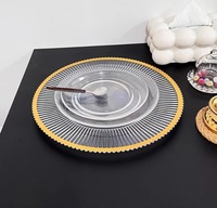 Assiettes rondes en plastique transparent de luxe de 33 cm avec bord doré, assiettes à dîner en verre pour la décoration de mariage