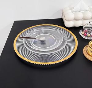 Assiettes rondes en plastique transparent de luxe de 33 cm avec bord doré, assiettes à dîner en verre pour la décoration de <span class=keywords><strong>mariage</strong></span> - Product Image 3