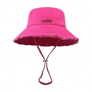Custom Logo New Fashion Solid Color Summer Outdoor Sports <b>Sunscreen</b> Rope Fastening Fisherman Caps Bucket Hats - Product Image 3