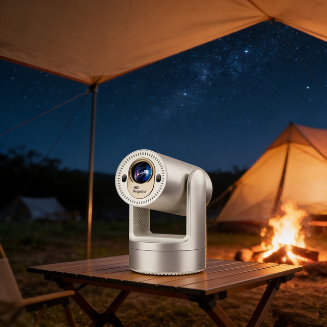 Champagne Gold Mini Projector Auto Keystone Correction 16:9 Widescreen HD Projector Built-in 5200mAh Battery Portable Projector